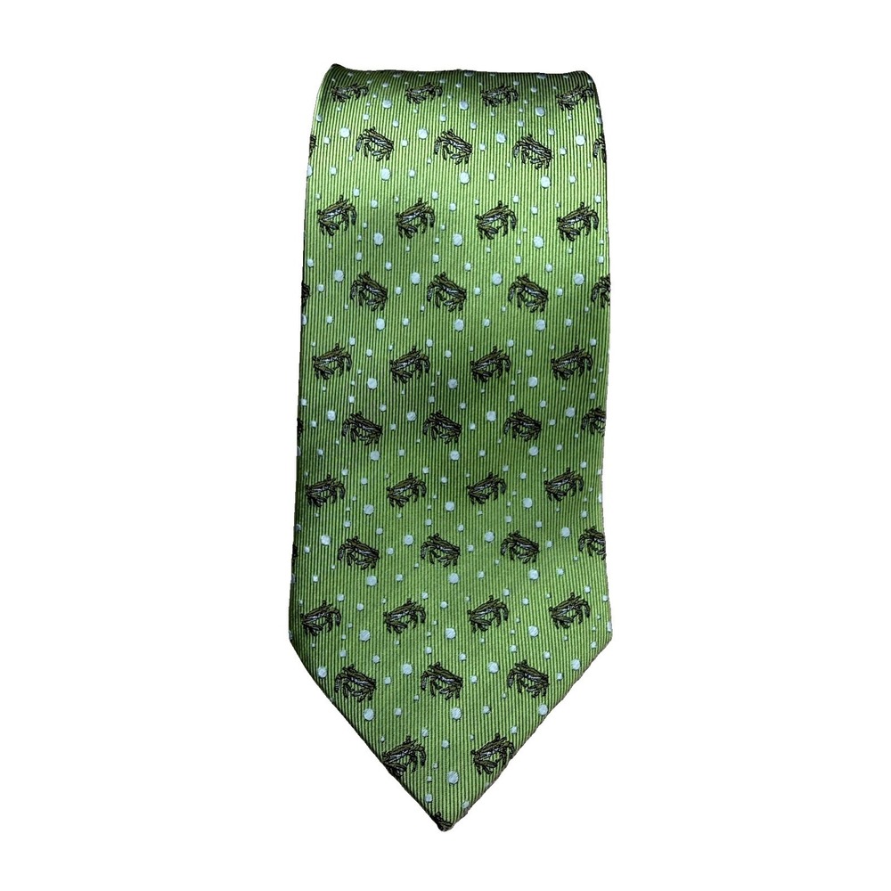 Be The Bay Tie Men's Green Blue Silk Crab Coastal Preppy Necktie Polka Dot